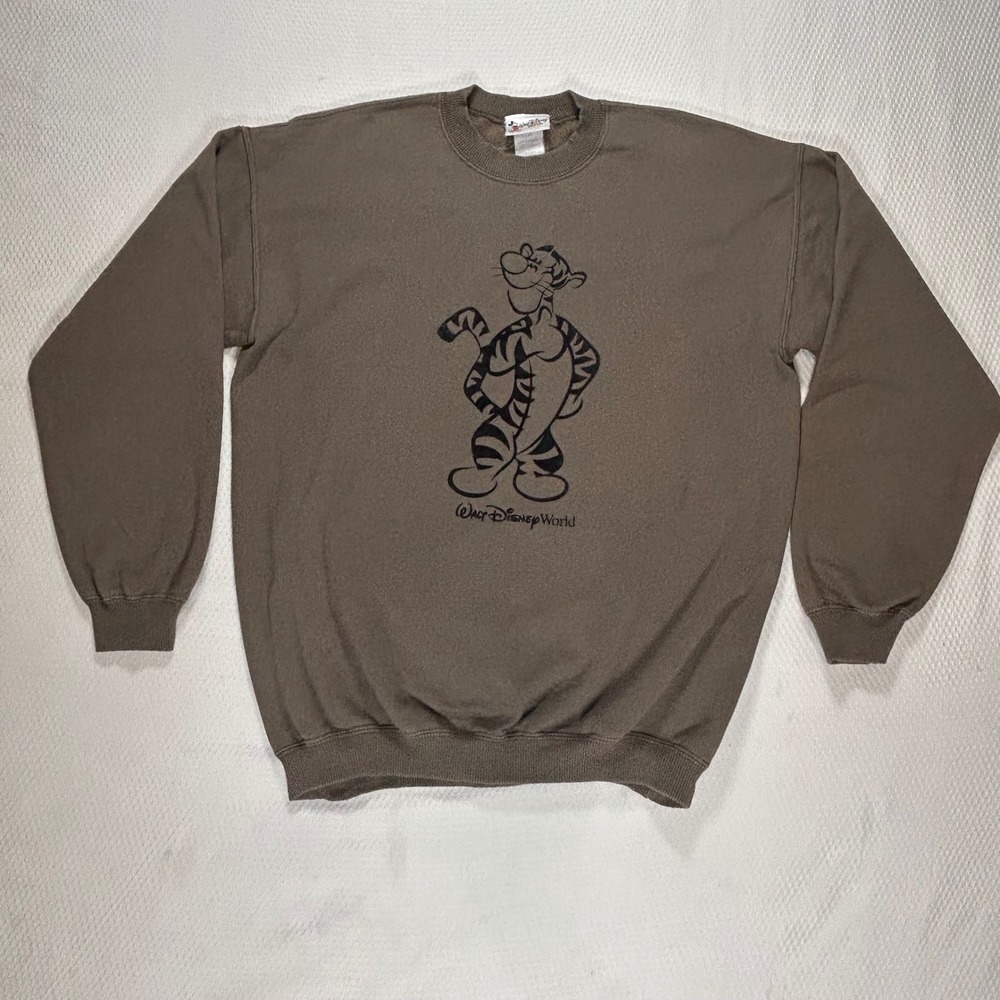 Walt‎ Disney World Tigger Sweatshirt Olive Graphic Pullover Womens M VTG Earthy